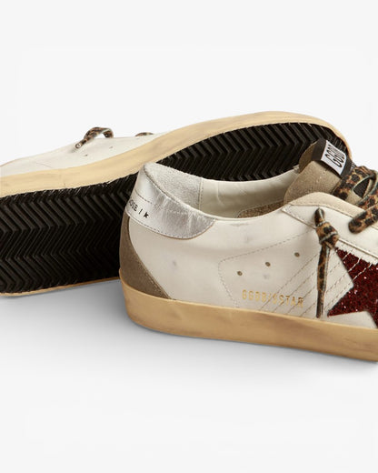 Golden Goose Super‑Star Sneakers Burgundy Glitter Star Silver Heel