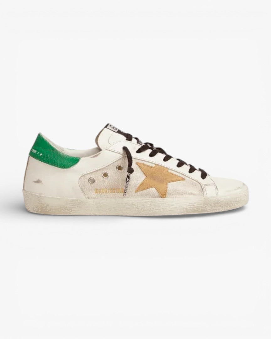 Golden Goose Super-Star Sneakers with Green Crackle-Effect Heel Tab