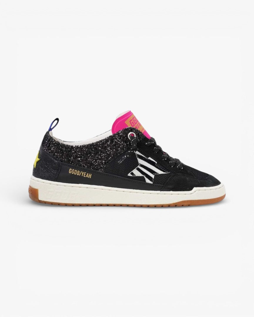 Golden Goose Yeah Black Leather Sneakers Glitter Zebra Star