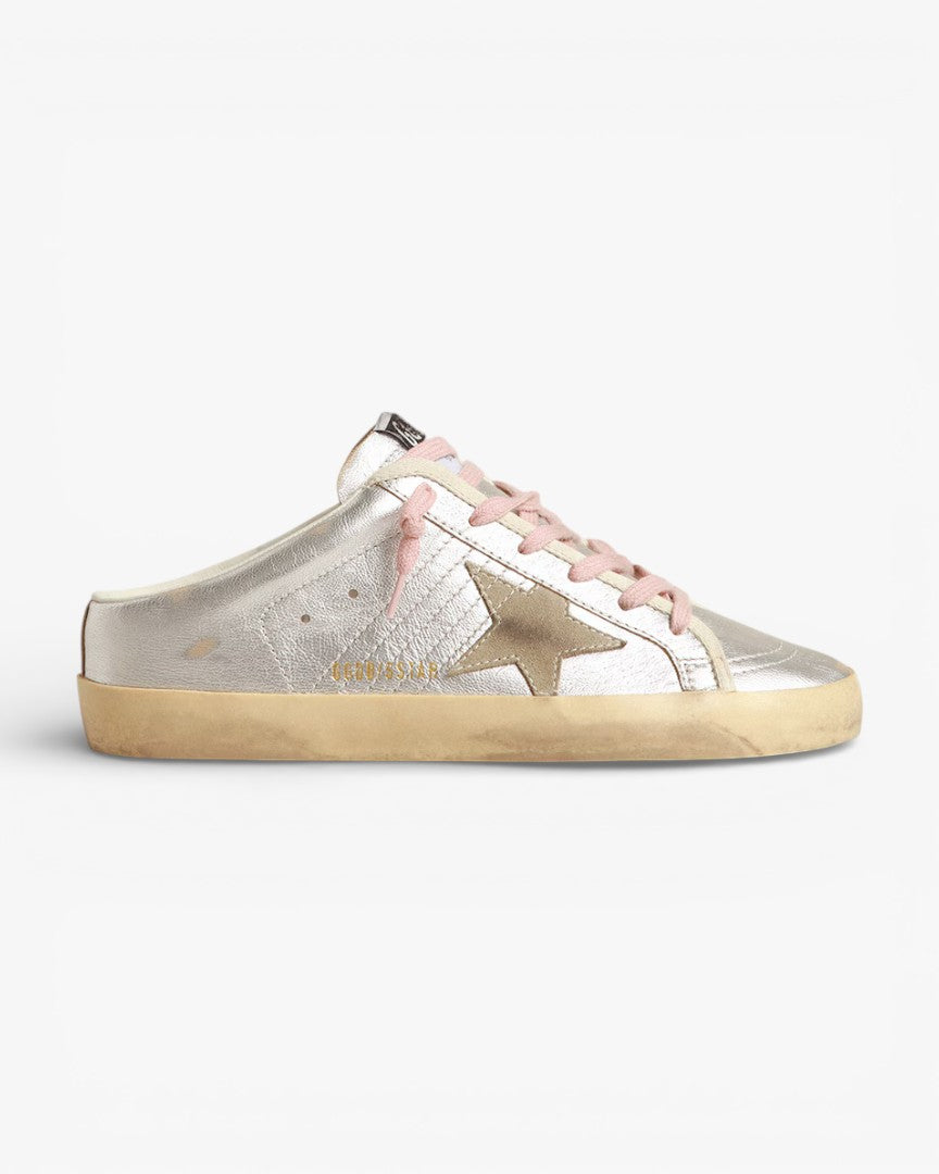 Golden Goose Super-Star Sabots Silver Metallic Leather Suede Star