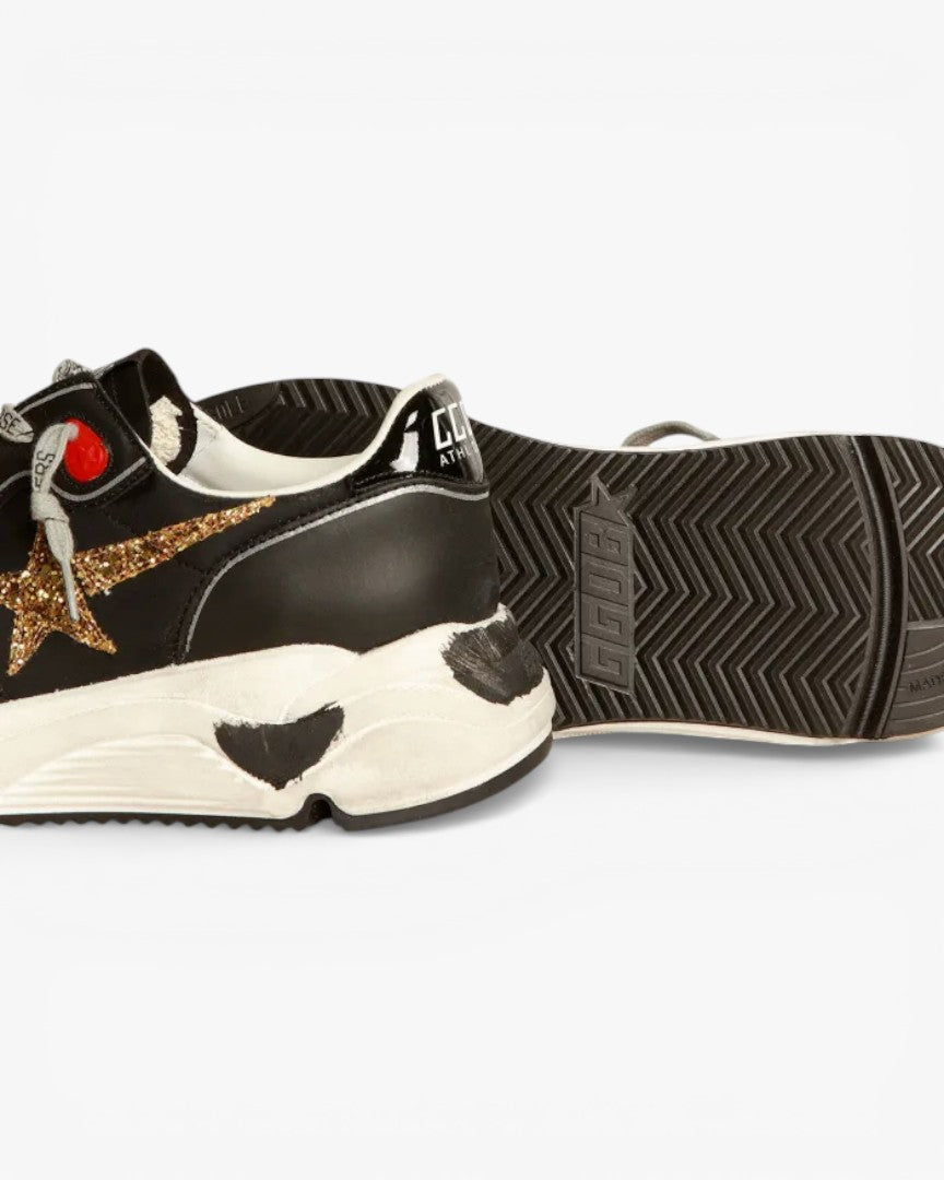 Golden Goose Black Running Sole Sneakers Glittery Gold Star
