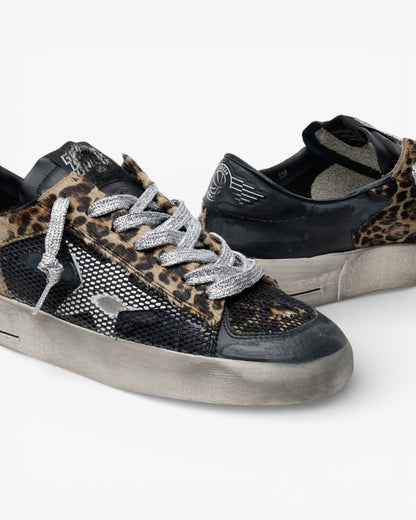 Golden Goose Leopard Print Stardan Sneakers with Fuchsia Sole