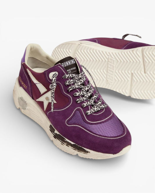 Golden Goose Suede Leather Mesh Running Sole Sneakers Metallic Purple Heel Tab