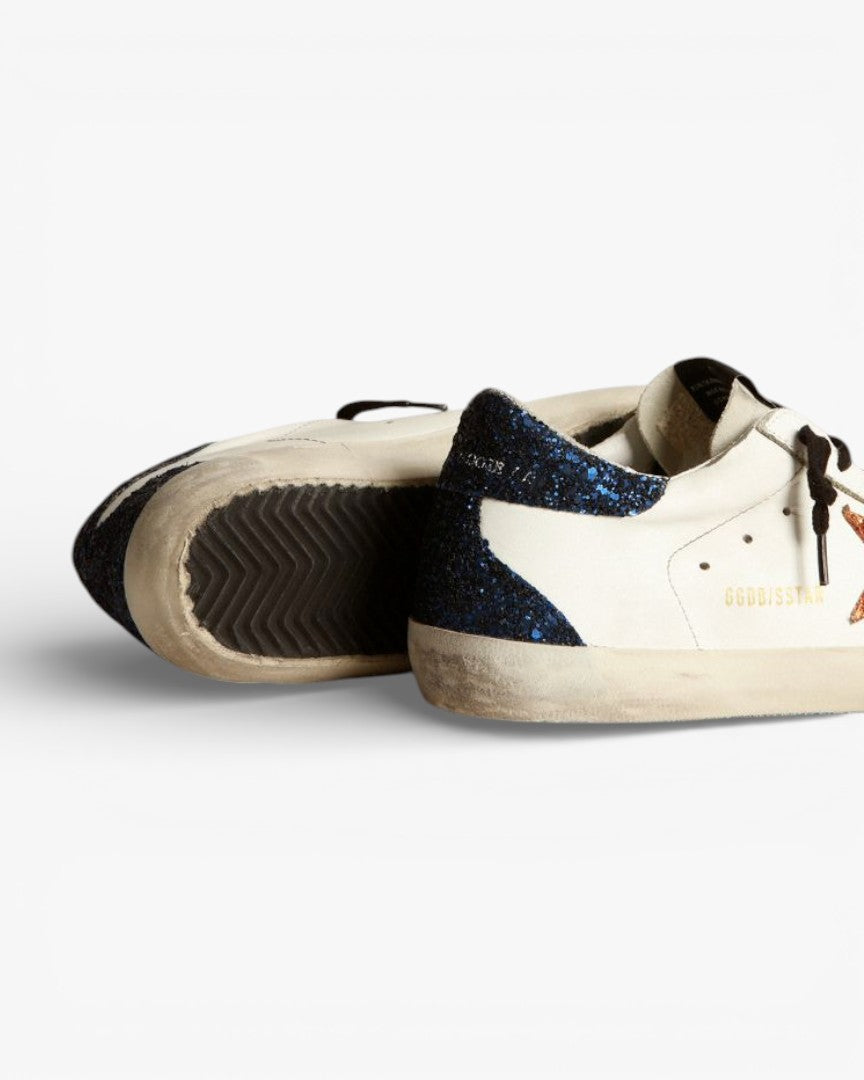 Golden Goose Super‑Star Sneakers Peach Pink Glitter Star Blue Glitter Heel