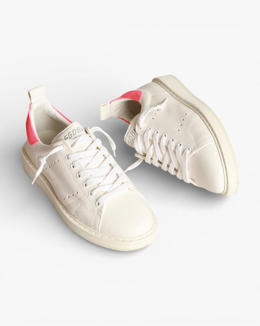Golden Goose White Nappa Leather Stardan Sneakers with Pink Suede Heel Tab