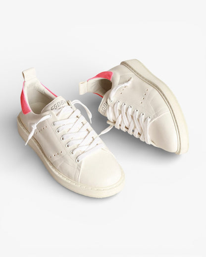 Golden Goose White Nappa Leather Stardan Sneakers with Pink Suede Heel Tab