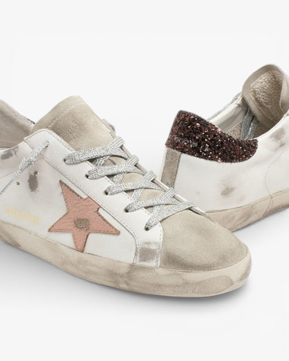 Golden Goose Super-Star Sneakers with Brown Glitter Heel Tab