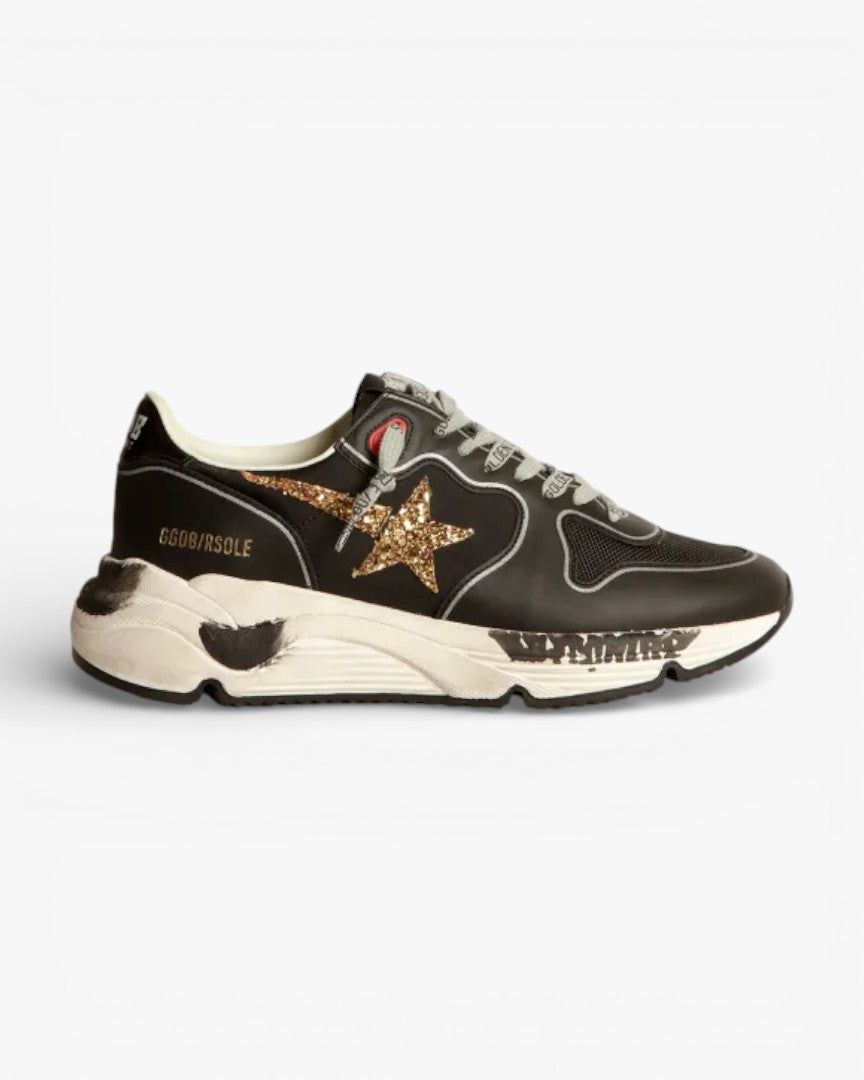 Golden Goose Black Running Sole Sneakers Glittery Gold Star