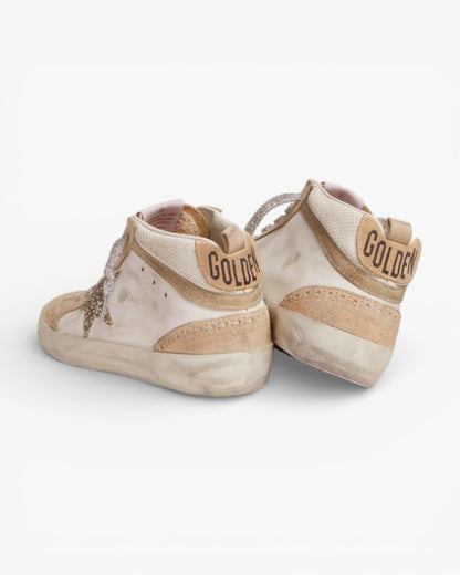 Golden Goose Mid Star LTD Sneakers Light Green Glitter Star Snake-Print Leather Insert