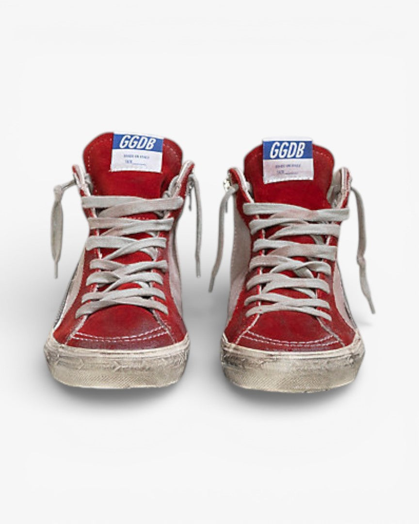 Golden Goose Slide Sneakers Denim Cotton Pelle Star Red Suede Silver Star