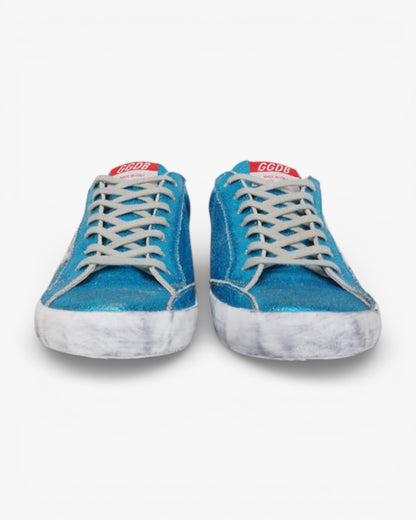Golden Goose Blue Glitter Handcrafted Custom Couple Sneakers