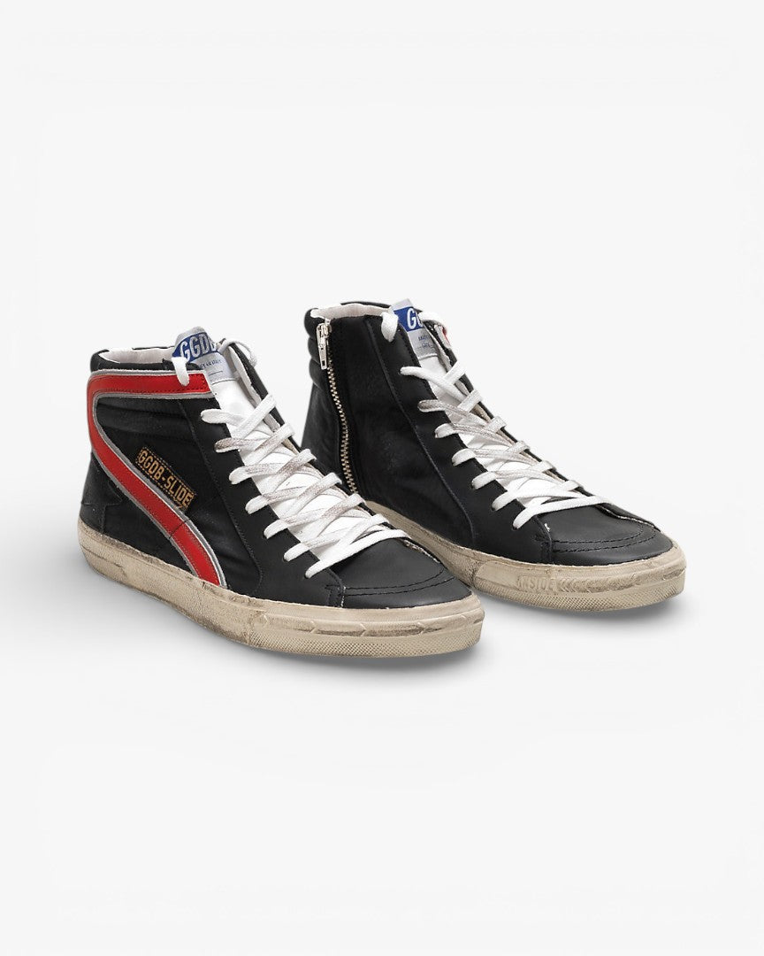 Golden Goose Slide Sneakers G30MS595.Q1 Black Leather Red Detailing