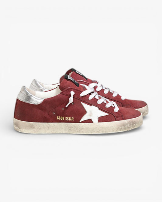 Golden Goose Super-Star Sneakers with Red Suede and White Leather Star