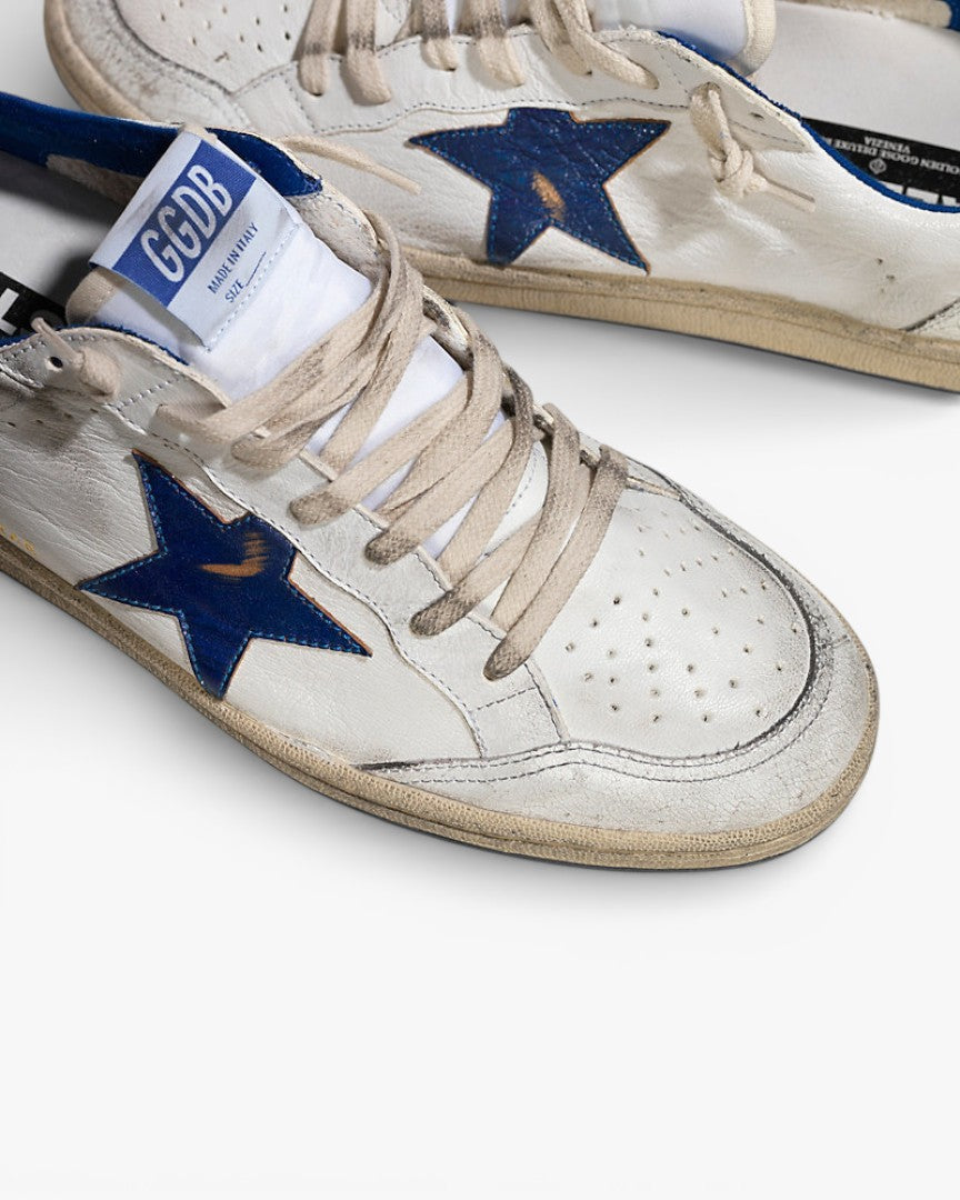 Golden Goose Ball Star White Leather Sneakers Blue Star Blue Heel Tab