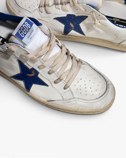 Golden Goose Ball Star White Leather Sneakers Blue Star Blue Heel Tab