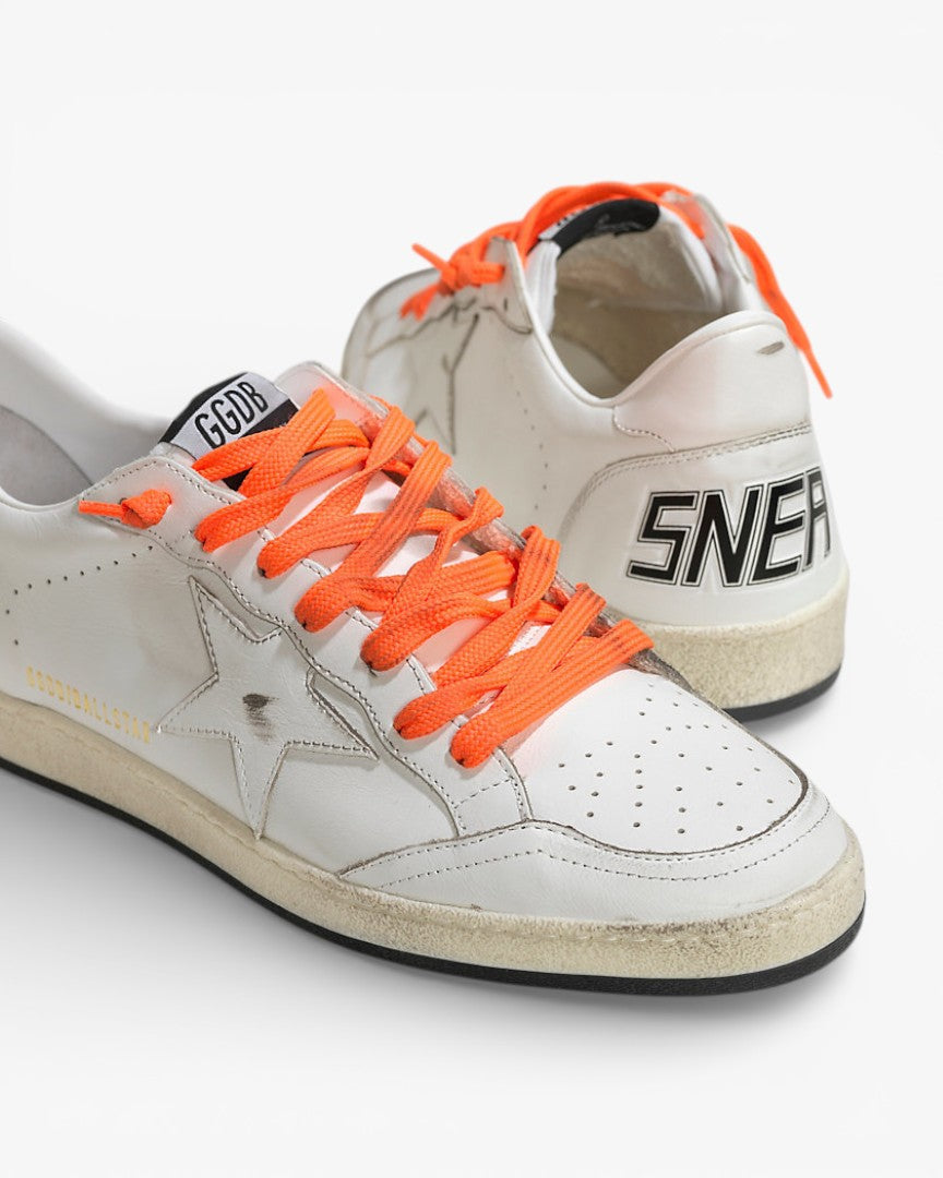 Golden Goose Ball Star White Leather Sneakers White Star Orange Laces