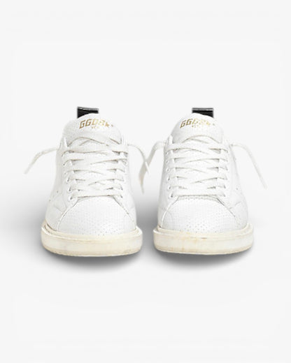 Golden Goose White Perforated Calf Leather Starter Sneakers with Spot Design