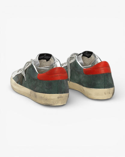 Golden Goose Super‑Star Sneakers Green Suede Red Silver Star