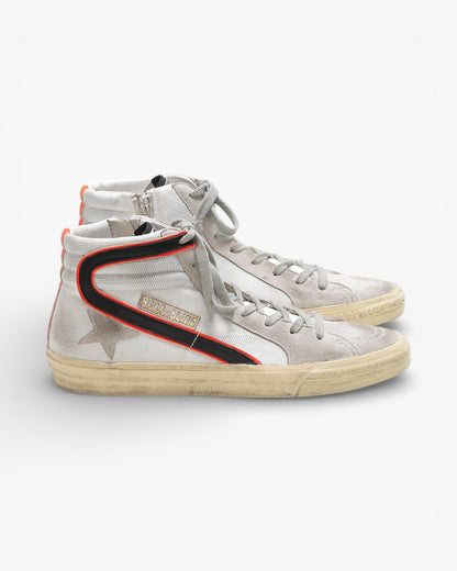 Golden Goose Slide Sneakers White Mesh Red Black Detailing