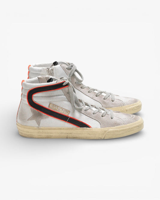 Golden Goose Slide Sneakers White Mesh Red Black Detailing