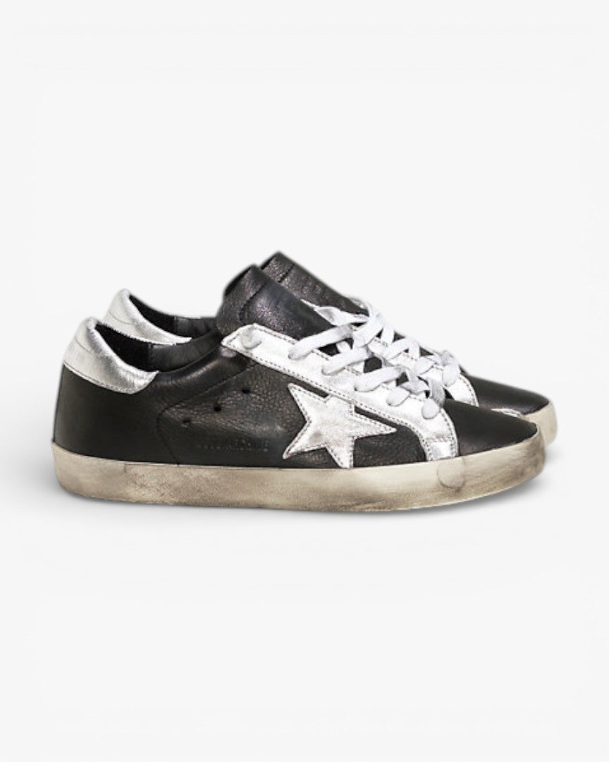 Golden Goose Archive Super-Star Sneakers with Black Leather and Silver Star