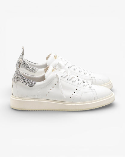 Golden Goose Starter Sneakers G30WS631.D6 Natural Calf Leather Glitter Heel Tab