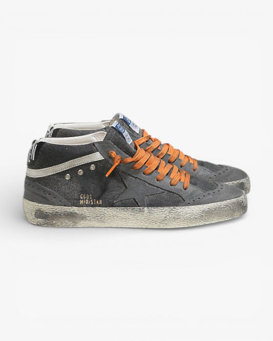 Golden Goose MID STAR Sneakers Canvas di Cotone Stella Camoscio Denim Destroyed