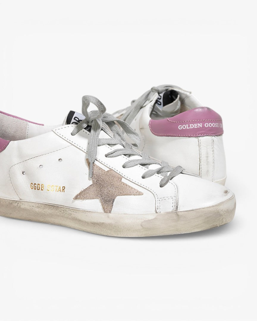 Golden Goose Super‑Star Sneakers White Leather Dark Lilac Suede Star