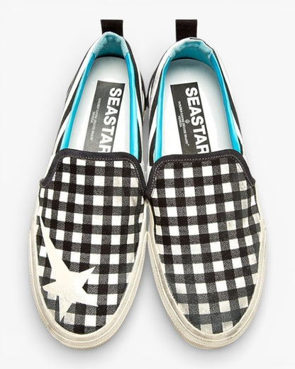 Golden Goose Seastar Check Black White Handcrafted Custom Couple Sneakers