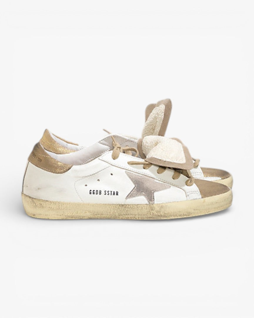 Golden Goose Super Star Leather Sneakers Suede Star Gold White