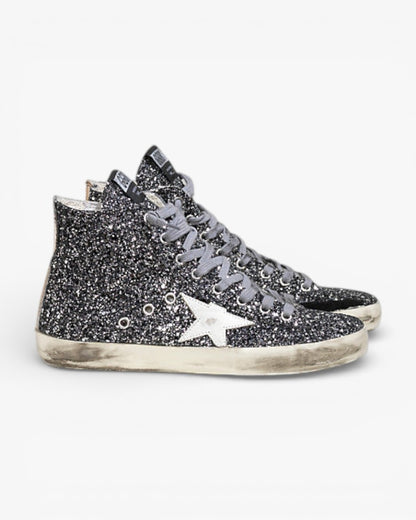 Golden Goose FRANCY Sneakers Pelle Splamata All Over Glitter Grey Glitter Star