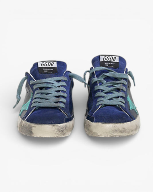 Golden Goose Super-Star Sneakers with Navy Blue Leather Star