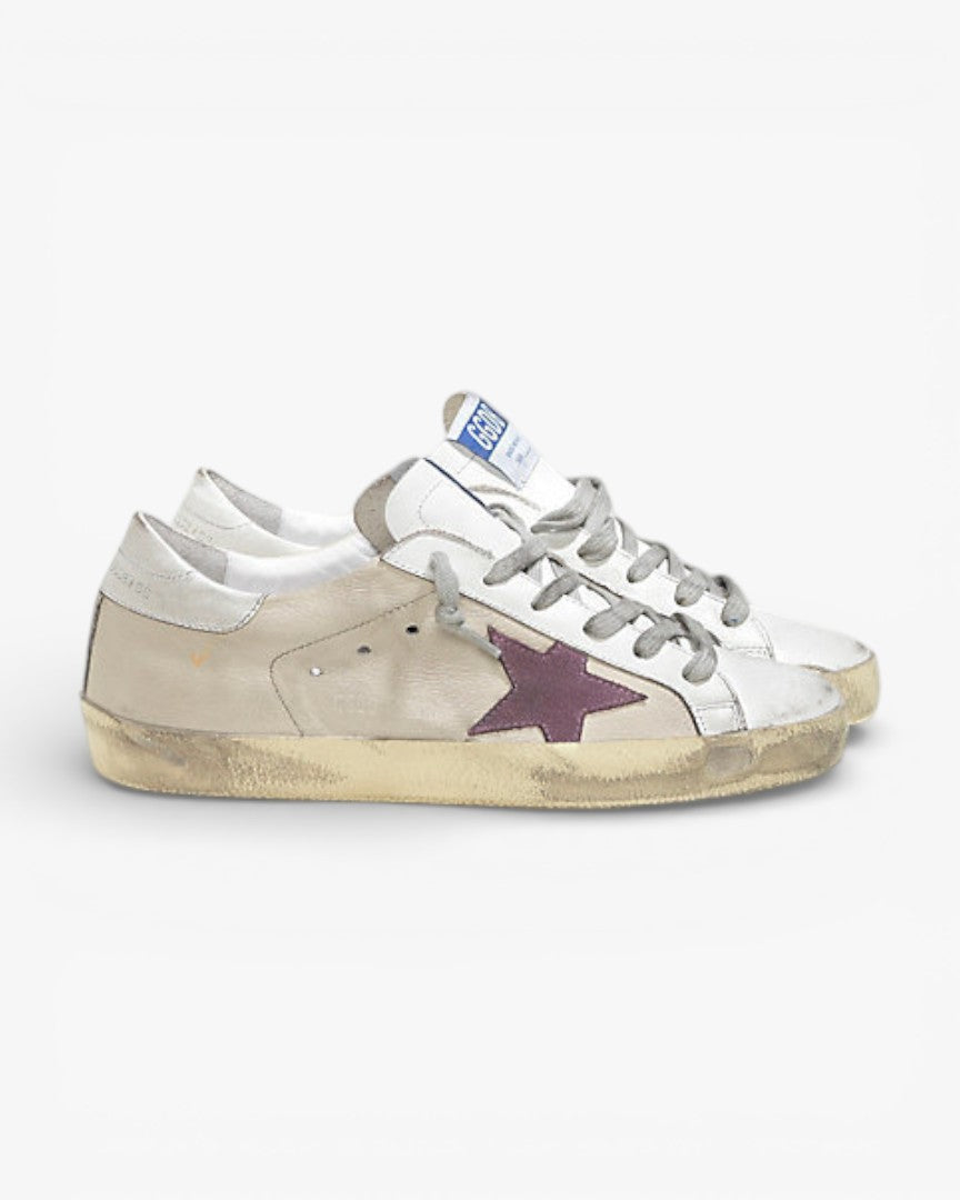 Golden Goose Super Star Leather Sneakers Suede Star Milk White Lilac