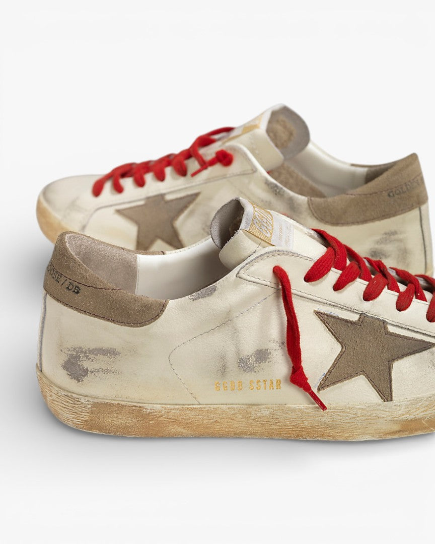 Golden Goose Super Star Leather Sneakers Suede Star White Red Lace