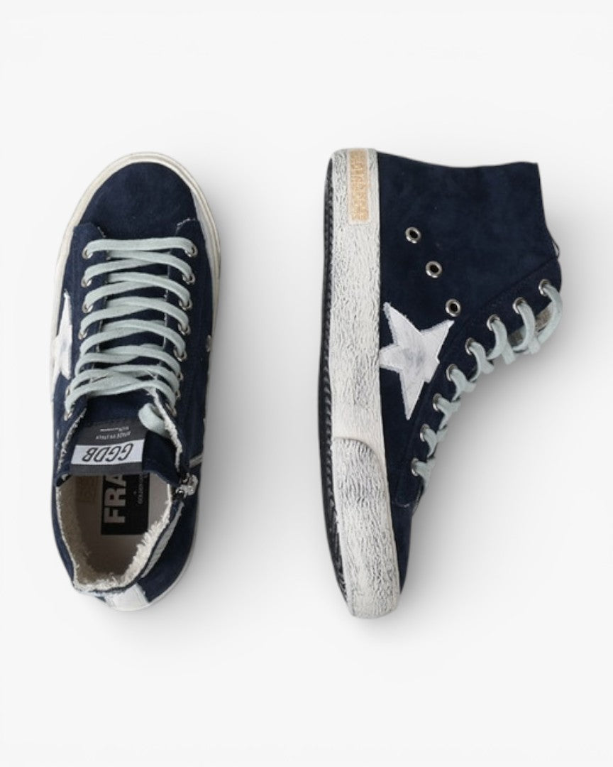 Golden Goose FRANCY Suede Navy Sneakers Handcrafted Custom Couples