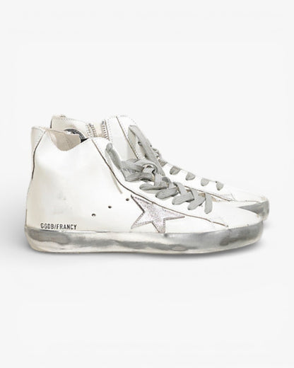 Golden Goose FRANCY Sneakers Pelle Stella Camoscio Sparkle White Silver