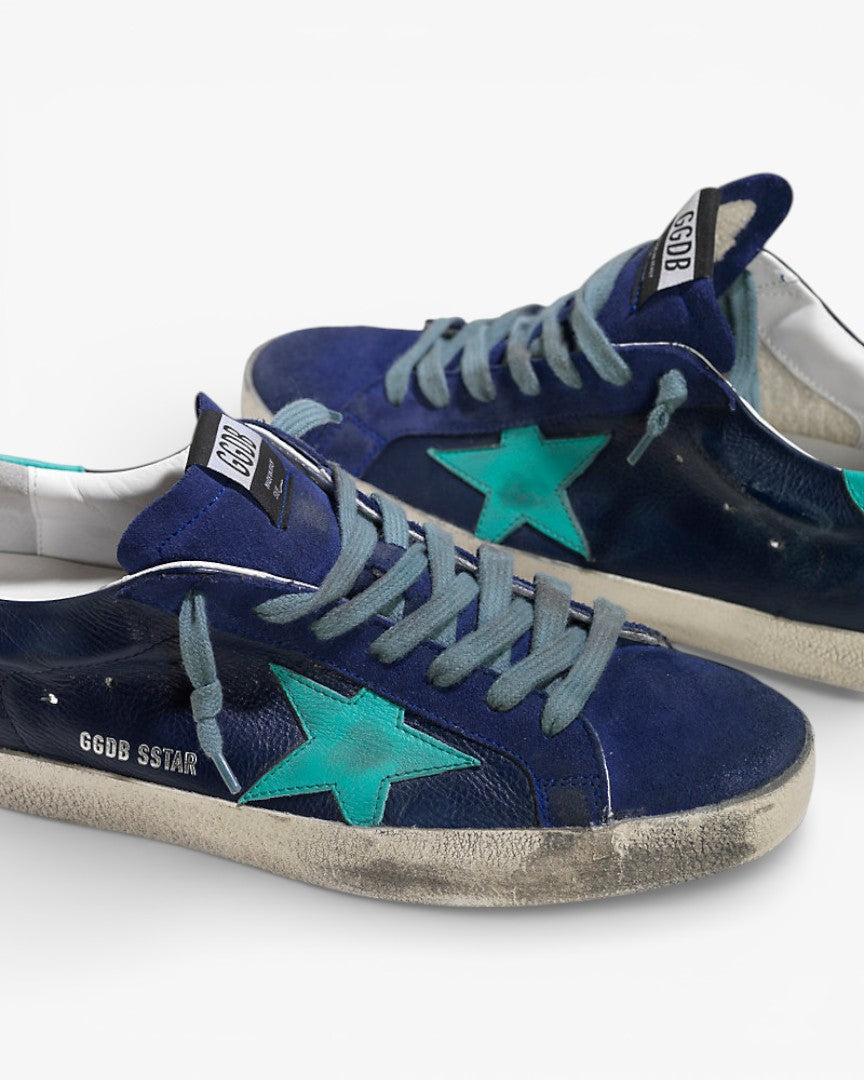 Golden Goose Super-Star Sneakers with Navy Blue Leather Star