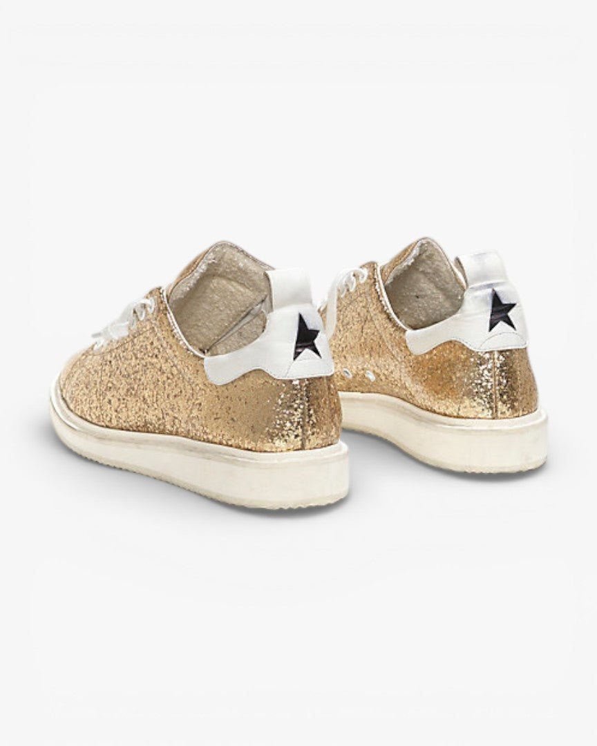 Golden Goose Gold Glitter Coated Leather Starter Sneakers with White Sole