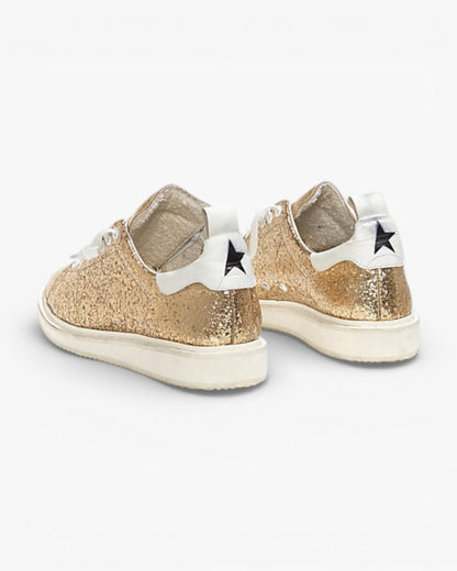 Golden Goose Gold Glitter Coated Leather Starter Sneakers with White Sole
