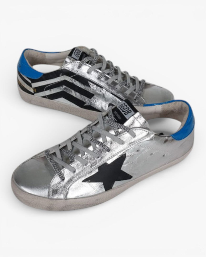 Golden Goose Silver Flag Handcrafted Custom Couple Sneakers