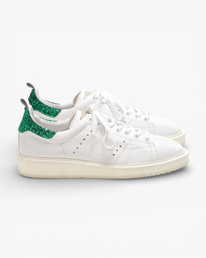 Golden Goose Starter Sneakers G30WS631 Natural Calf Leather Glitter Heel