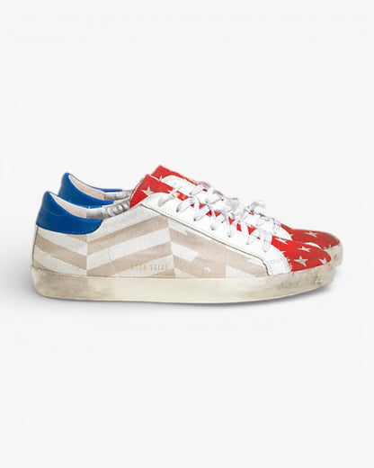 Golden Goose Super Star Canvas Sneakers Printed Leather Star Natural Canvas Flag