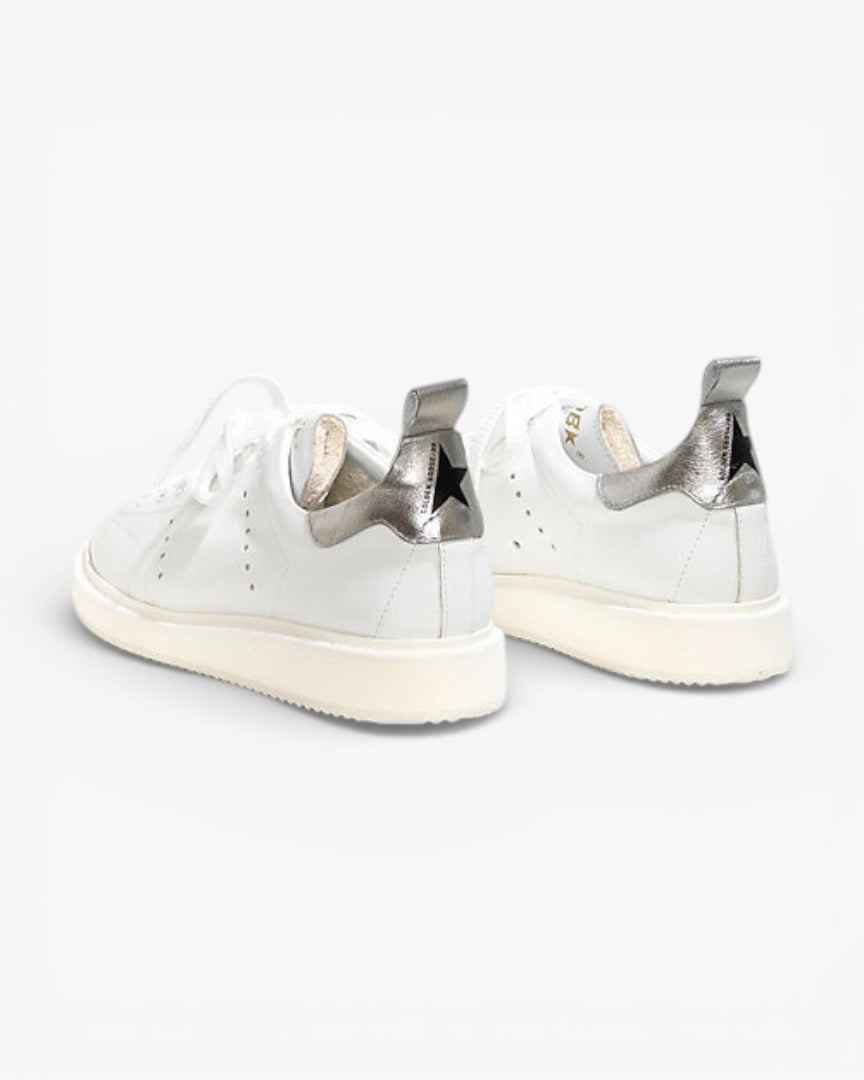 Golden Goose White Calf Leather Starter Sneakers with Silver Accents