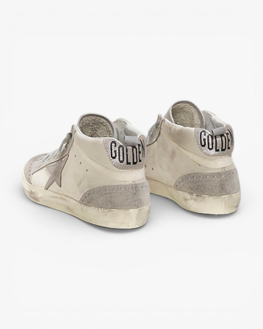 Golden Goose MID STAR Sneakers Pelle Stella Camoscio White Silver Star