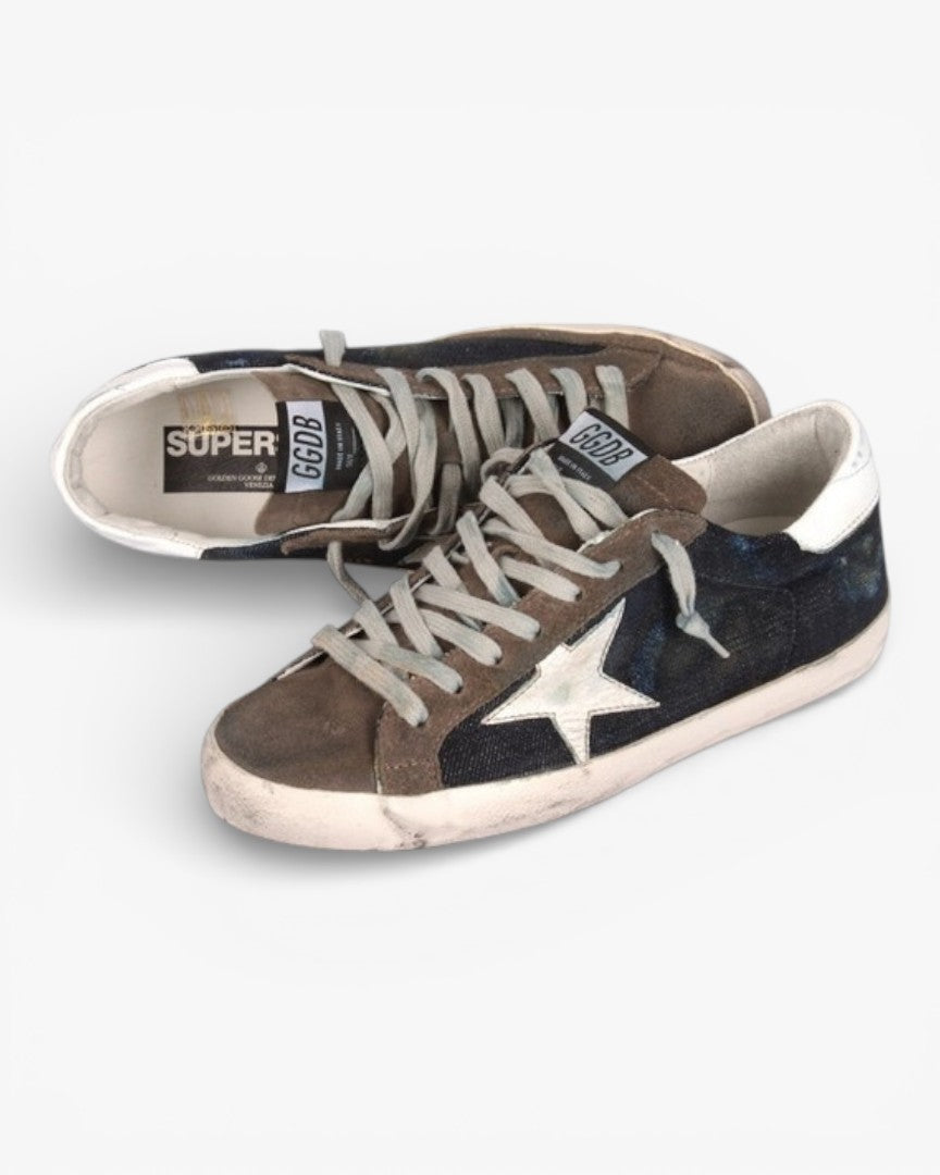 Golden Goose Superstar Brown Navy Handcrafted Couple Sneakers