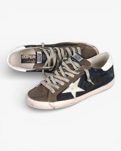 Golden Goose Superstar Brown Navy Handcrafted Couple Sneakers