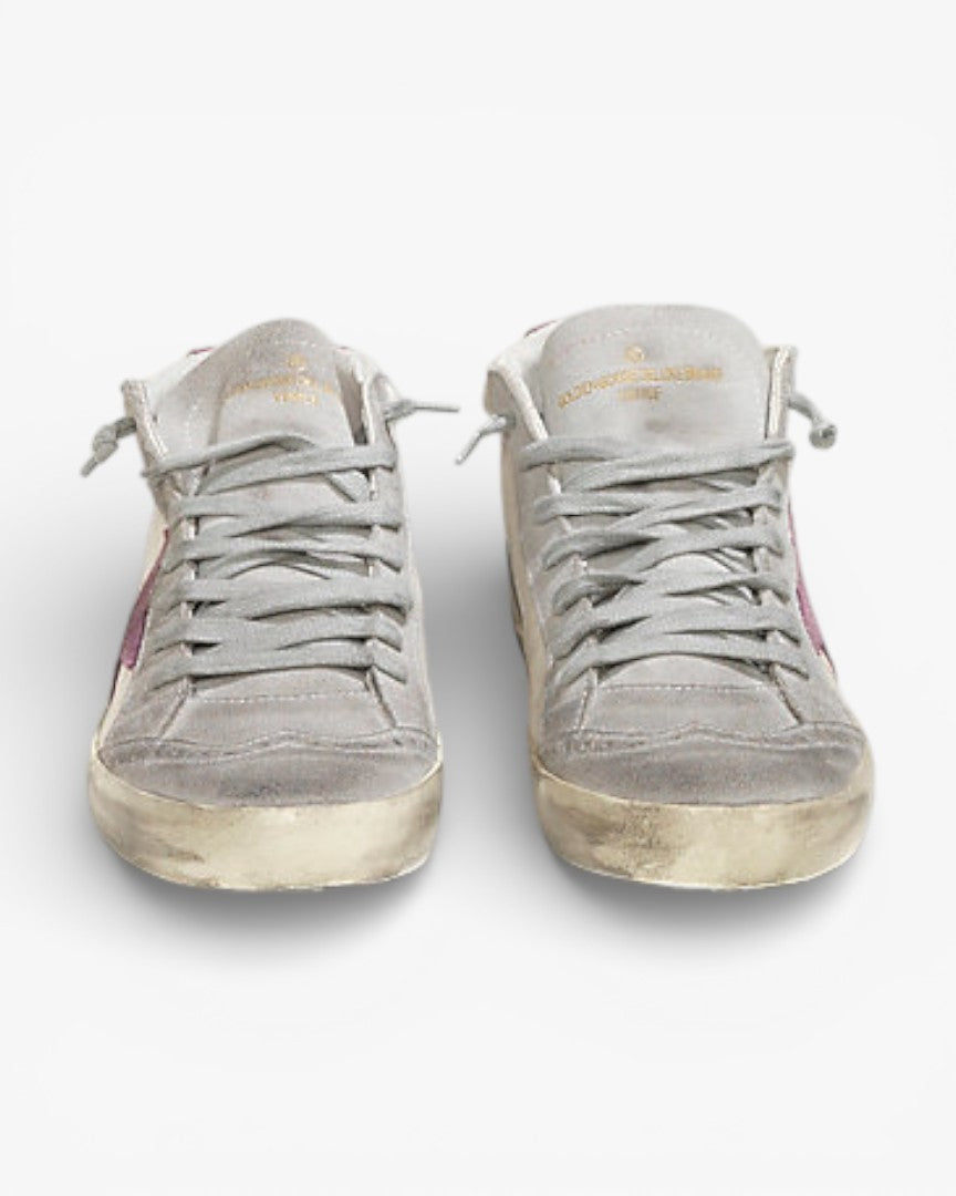 Golden Goose MID STAR Sneakers Pelle Stella Camoscio White Pink Star
