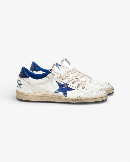 Golden Goose Ball Star White Leather Sneakers Blue Star Blue Heel Tab