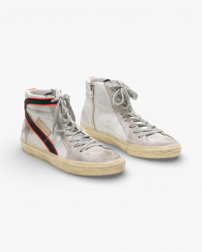 Golden Goose Slide Sneakers White Mesh Red Black Detailing