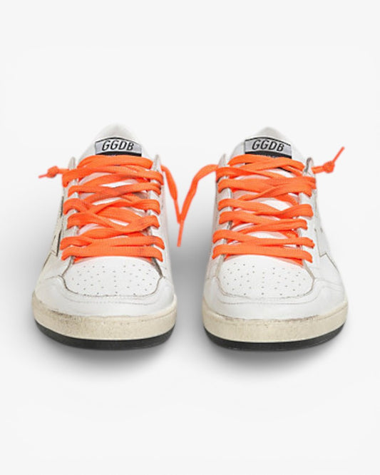 Golden Goose Ball Star White Leather Sneakers White Star Orange Laces